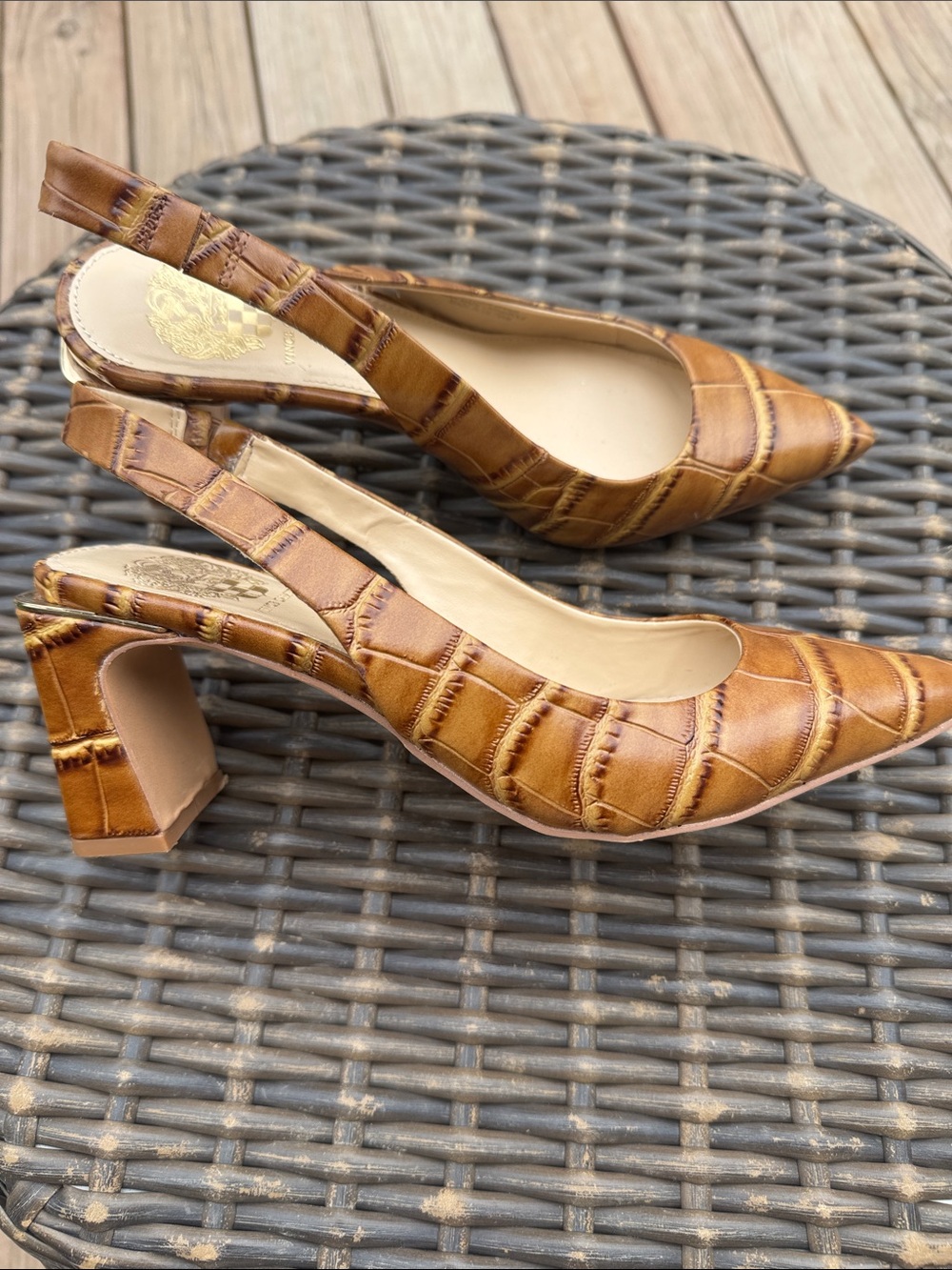 Vince Camuto Tan Croc-Embossed Pointed Slingback Pumps - Picture 2 of 5